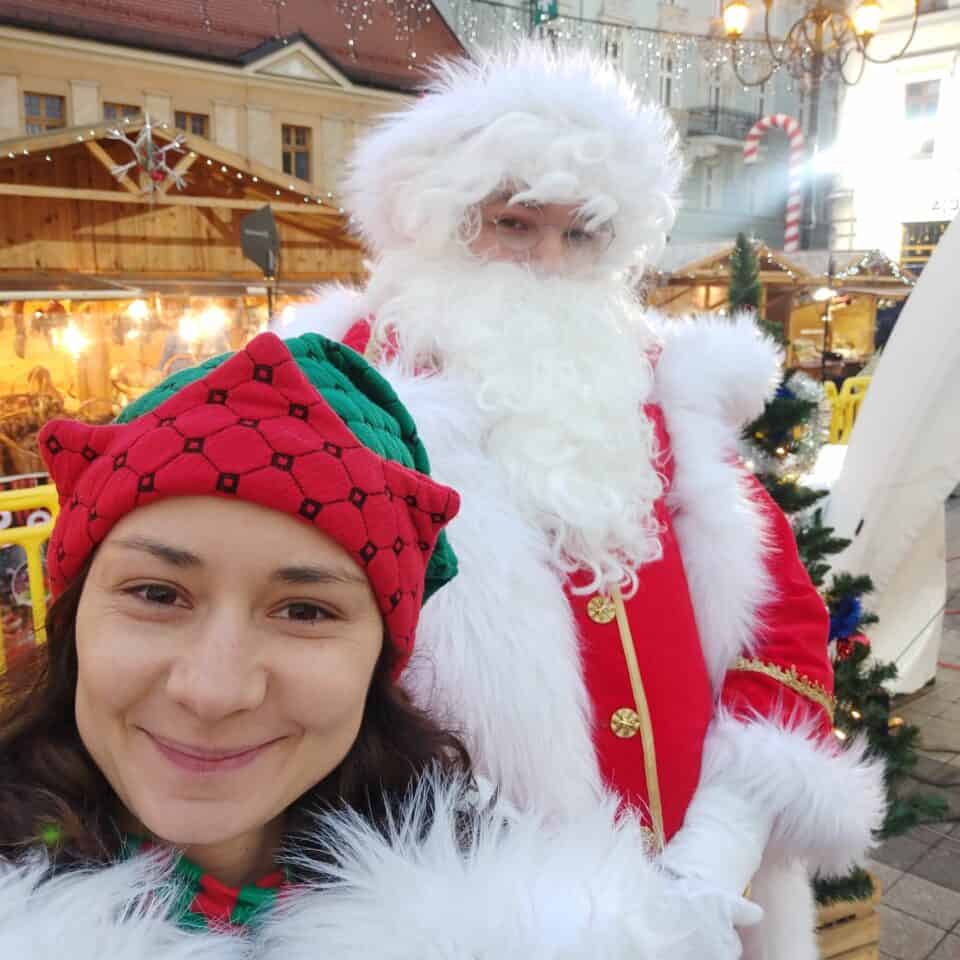 Mikołaj i elf na Rybnickim rynku
